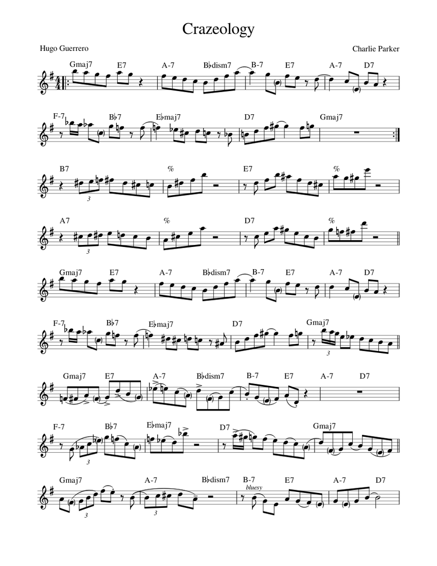 Crazeology Sheet Music with Chords for Saxophone alto (Solo