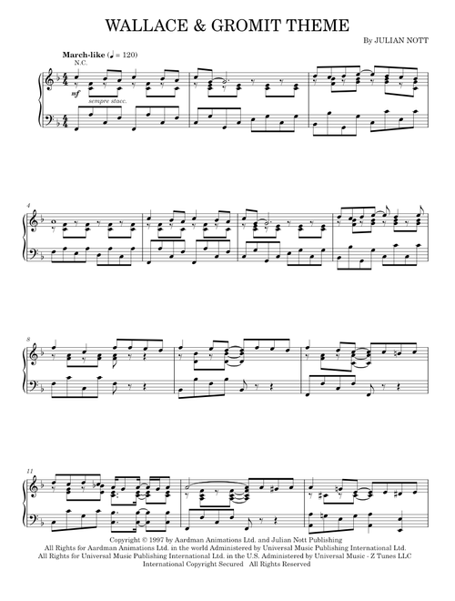 Wallace and Gromit Theme - Julian Nott (Piano-Vocal-Guitar)