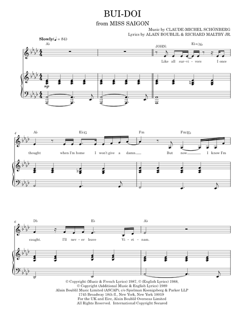 Bui-Doi - Alain Boublil, Claude-Michel Schonberg (Piano Vocal)