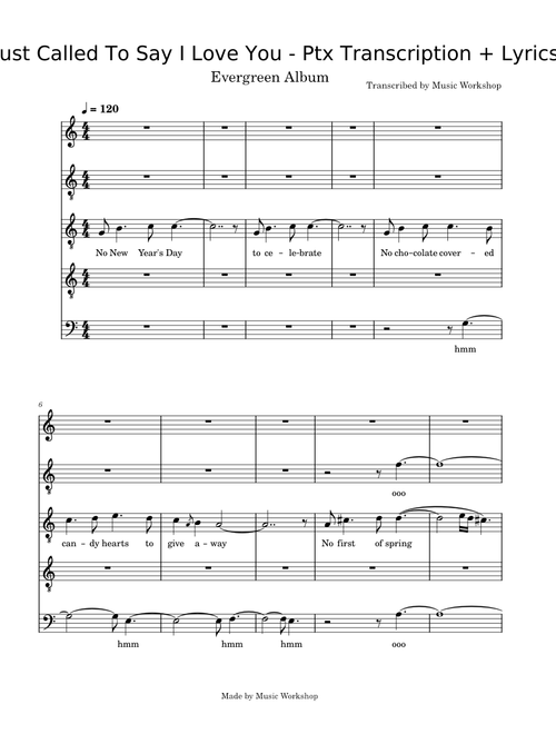 Pentatonix - I Just Called To Say I Love You - Full Sheet Music + Lyrics