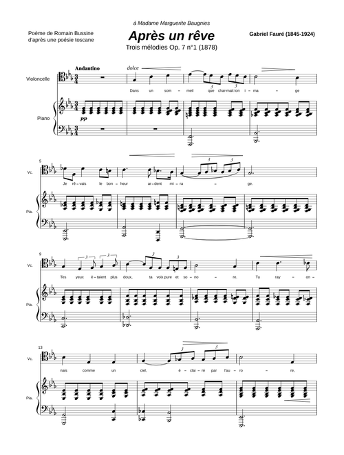 Après un rêve (Op. 7 n°1) - Gabriel Fauré - Cello