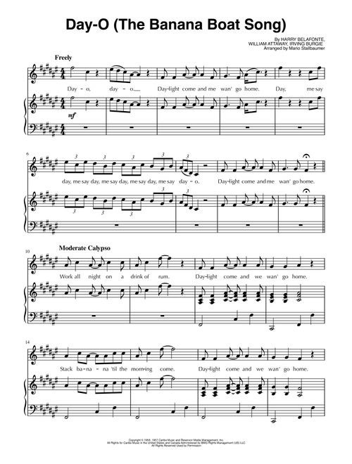 Day-o (the Banana Boat Song) (Arr. Mario Stallbaumer) - Harry Belafonte (Piano-Vocal-Guitar (Piano Accompaniment))
