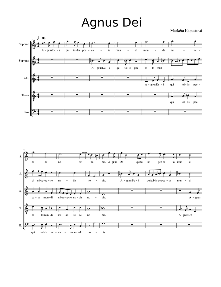 Agnus Dei Sheet Music For Soprano, Alto, Tenor, Bass Voice (Choral ...