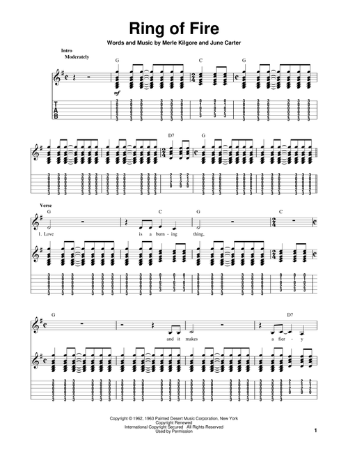 Ring Of Fire - Johnny Cash (Guitar Tab Play-Along)