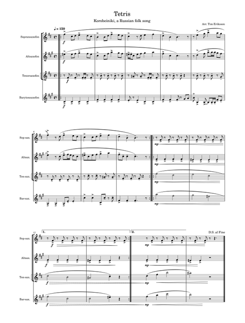 Tetris Theme (Arr. Tim Eriksson) - Hirokazu Tanaka (Woodwind Ensemble)