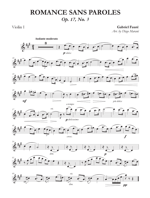 Romances Sans Paroles Op. 17, No. 3 for String Quartet (Arr. Diego Marani) - Gabriel Fauré (String Quartet)