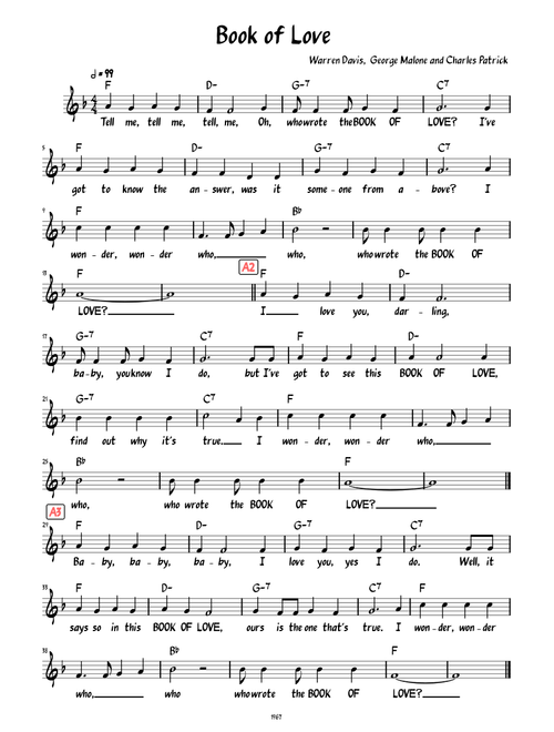 Book of love – The Monotones (Lead sheet with lyrics )