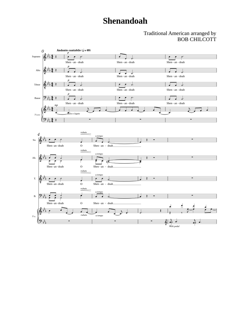 Shenandoah – Misc Traditional Sheet Music for Piano, Soprano, Alto ...