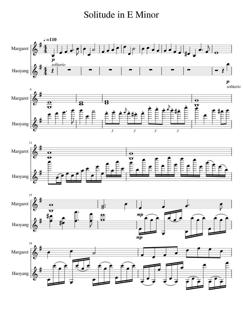 Solitude in E Minor Sheet music for Violin (String Duet) | Musescore.com