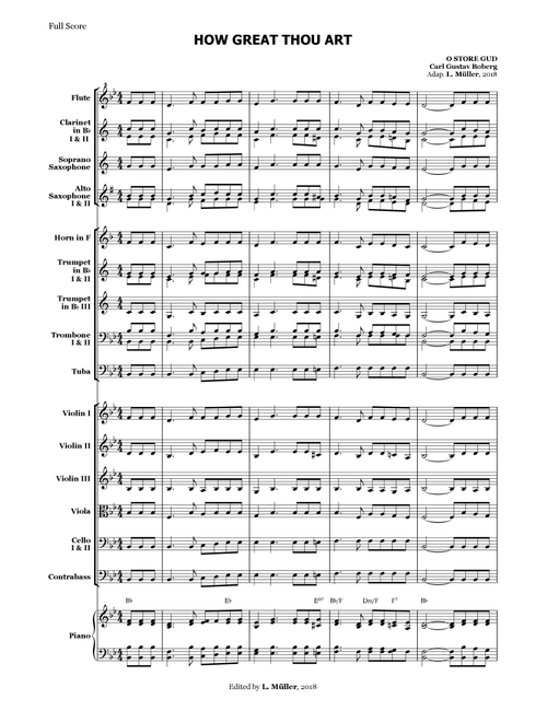 How Great Thou Art - for Beginner Orchestra. (with chords) (Arr. L. Müller) - Carl Gustav Boberg (Large Ensemble)