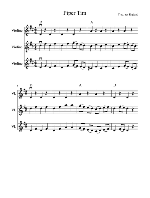 Tim der Pfeifer / Piping Tim  of Galway for 3 Violins