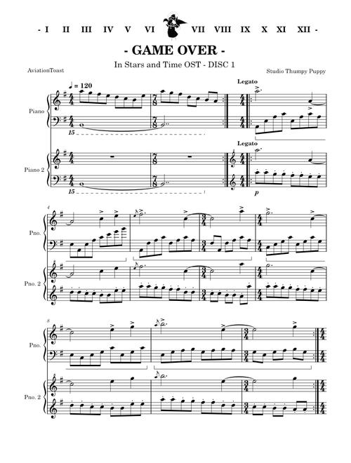 Game Over - In Stars and Time OST – Studio Thumpy Puppy - Duo Piano Arrangement