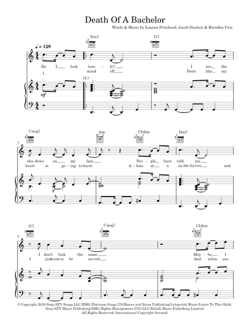 Death of a bachelor - Panic! At the Disco (Piano-Vocal-Guitar (Piano Accompaniment))