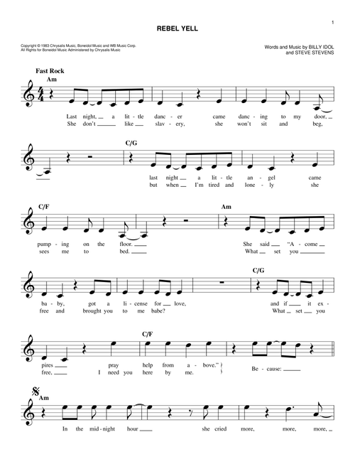 Rebel Yell - Billy Idol (Easy Lead Sheet - Fake Book)