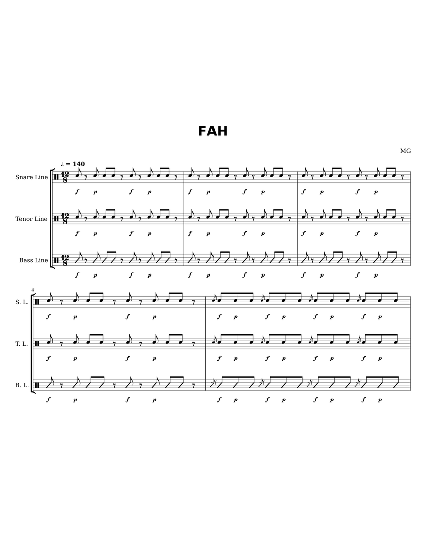 Fah Note FAH Sheet Music for Snare drum, Tenor drum, Bass drum (Percussion Trio ...