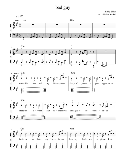 Billie Eilish - Bad Guy (easy piano)