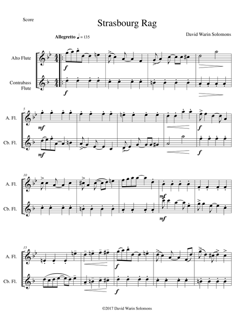 Strasbourg Rag for alto flute and contrabass flute - David Warin Solomons (Small Ensemble)