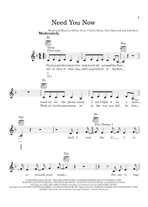 Need You Now Spartito di Lady Antebellum-Arr.Bergdrew Browningthur