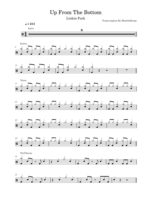 Up From The Bottom - Linkin Park / Drum Sheet Music By BbmOnDrum