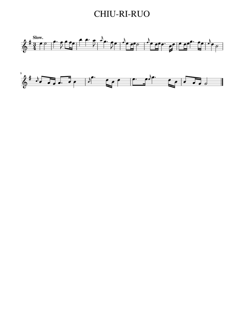 Chiu Ri Ruo Sheet Music For Piano Solo