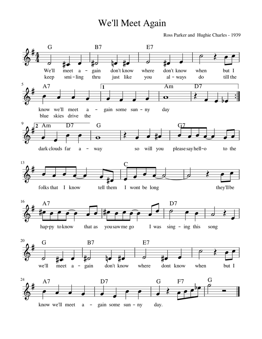 We'll Meet Again (Leadsheet) Sheet music for Piano (Solo)