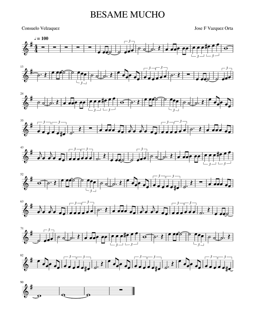 BESAME MUCHO sax tenor Sheet music for Saxophone tenor (Solo ...