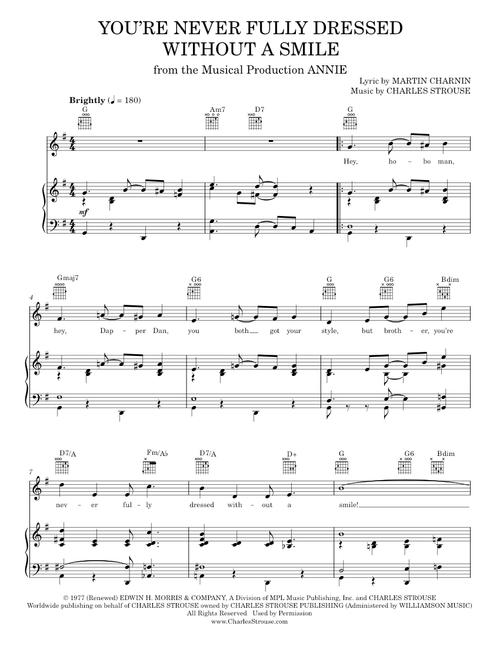 You're Never Fully Dressed Without A Smile - Annie Musical, Charles Strouse, Donald Craig, Harry Con (Piano-Vocal-Guitar)