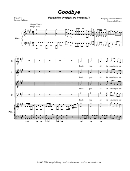 Goodbye (Arr. Stephen DeCesare) - Wolfgang Amadeus Mozart (Choral, SATB)