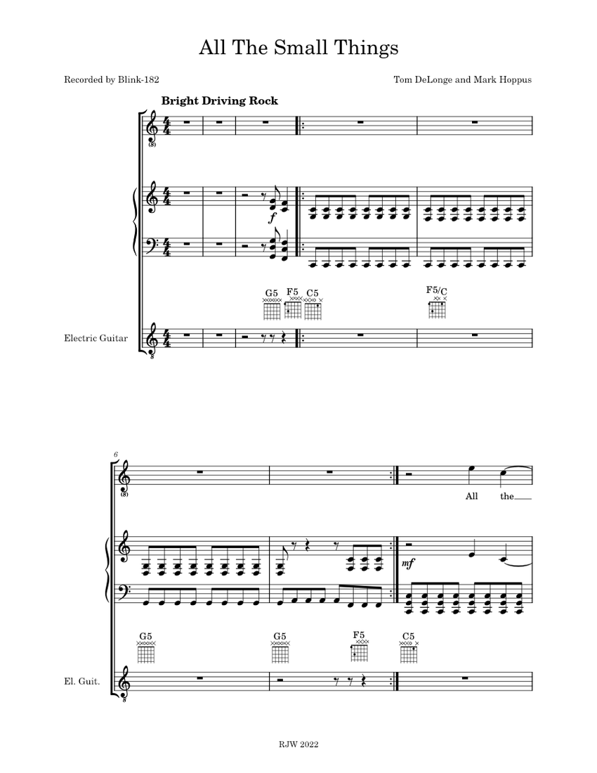 All The Small Things – Blink-182 Sheet Music with Chords for Piano