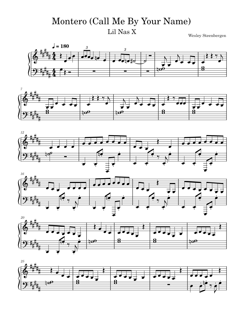Montero Call Me By Your Name Lil Nas X Sheet Music For Piano Solo Musescore Com Montero Call Me By Your Name Lil Nas X Sheet Music For Piano Solo Musescore Com