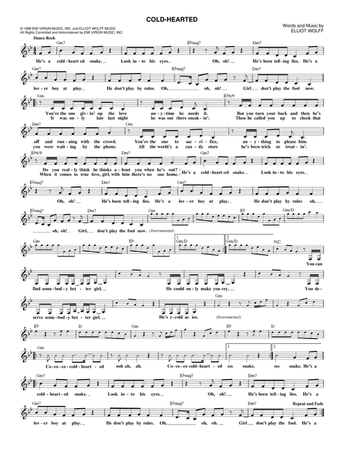 Cold-Hearted - Paula Abdul (Lead Sheet - Fake Book)