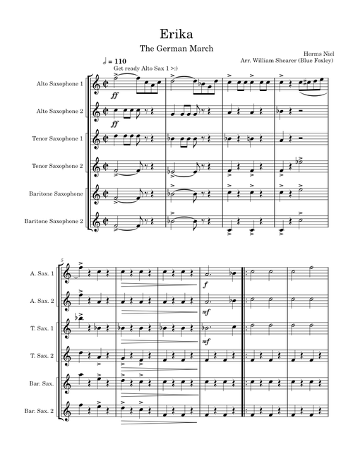 Erika – Herms Niel Erika German March Saxophone Sextet
