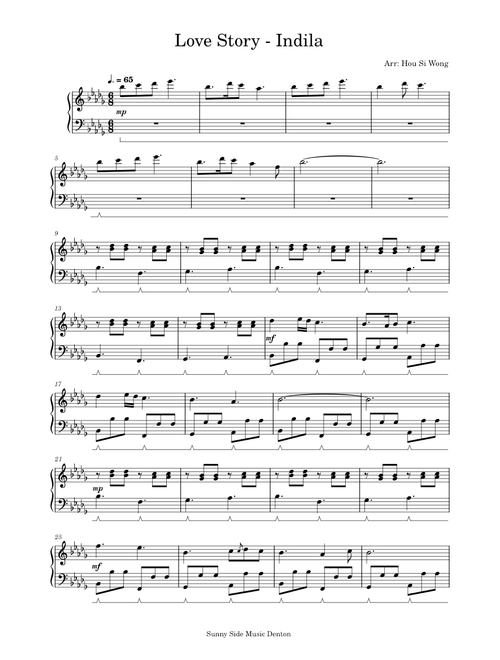 Love story – Indila sheet music arranged by Piano with Si