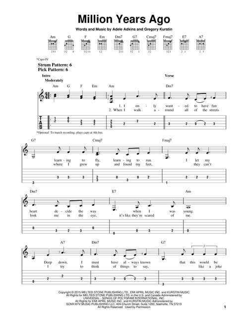 Million Years Ago - Adele (Easy Guitar with TAB)
