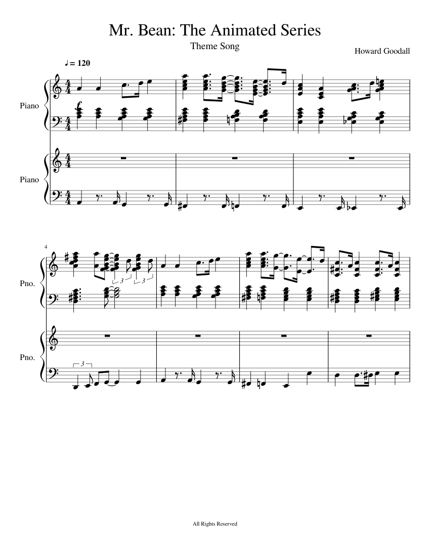 Mr. Bean: The Animated Series - Theme Song Sheet music for Piano (Piano Duo) Mr. Bean: The Animated Series - Theme Song Sheet music for Piano (Piano Duo)