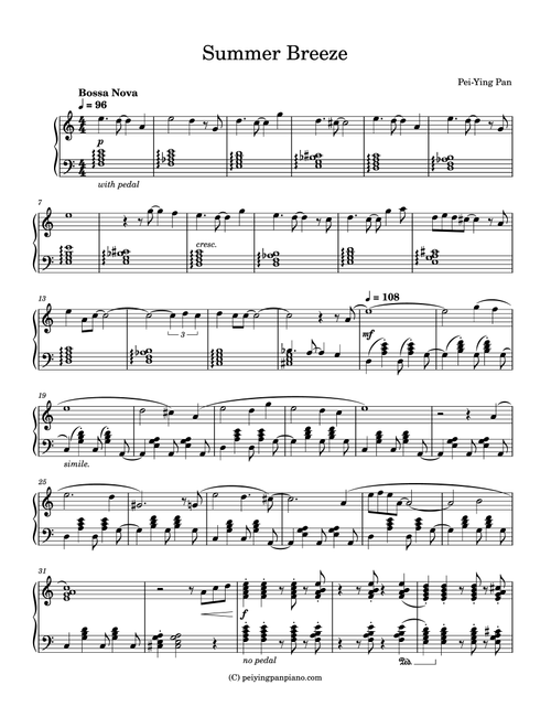 Summer Breeze (Arr. Pei-Ying Pan) (Piano Solo)