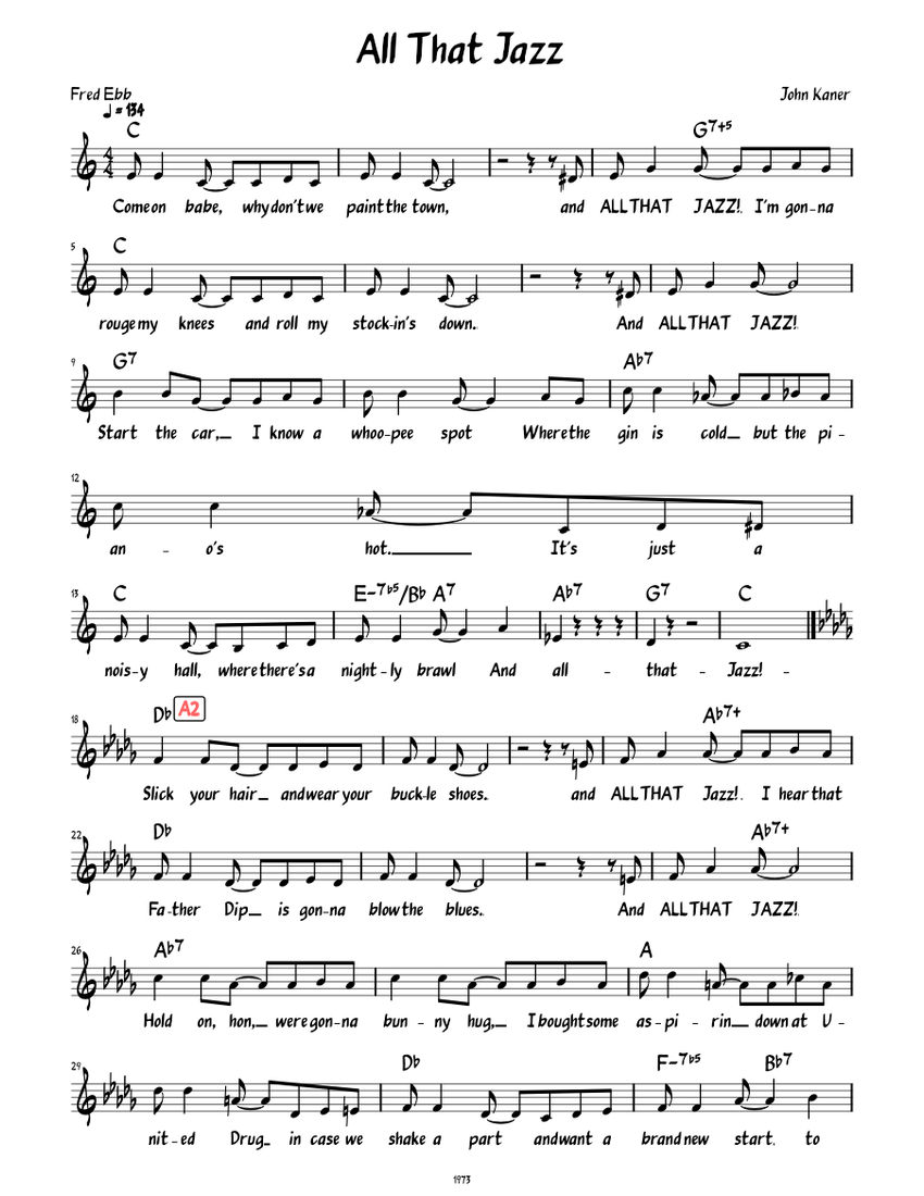 All That Jazz (Lead sheet with lyrics ) Sheet Music for