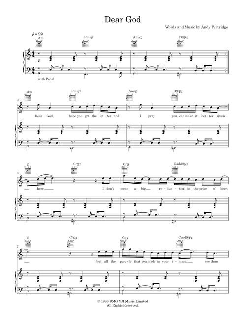 Dear god - XTC (Piano-Voice-Guitar)