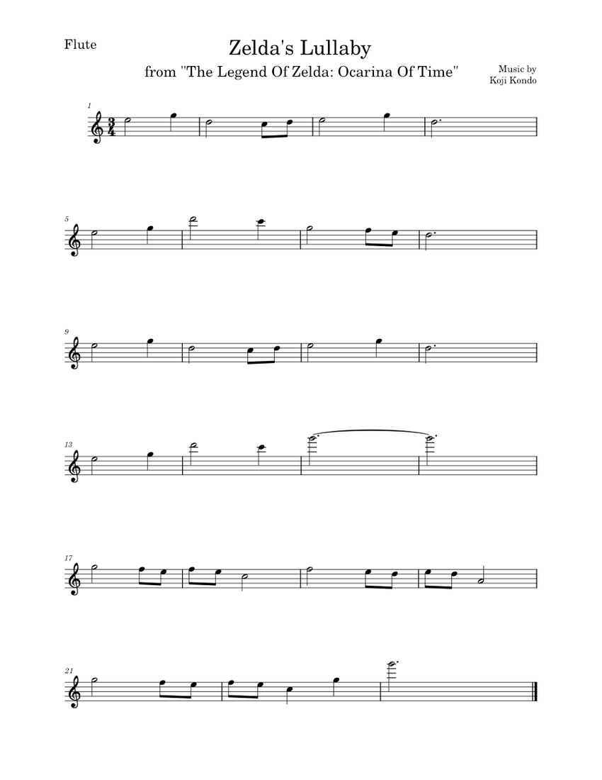 Zelda's Lullaby – Koji Kondo Sheet Music for Flute (Solo) | MuseScore.com