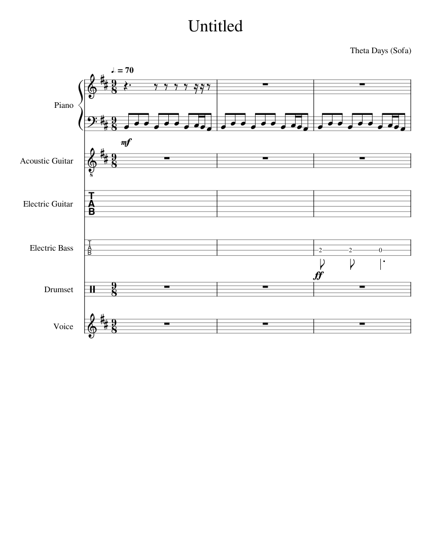 Work in Progress Sheet Music for Piano, Vocals, Guitar, Bass guitar ...