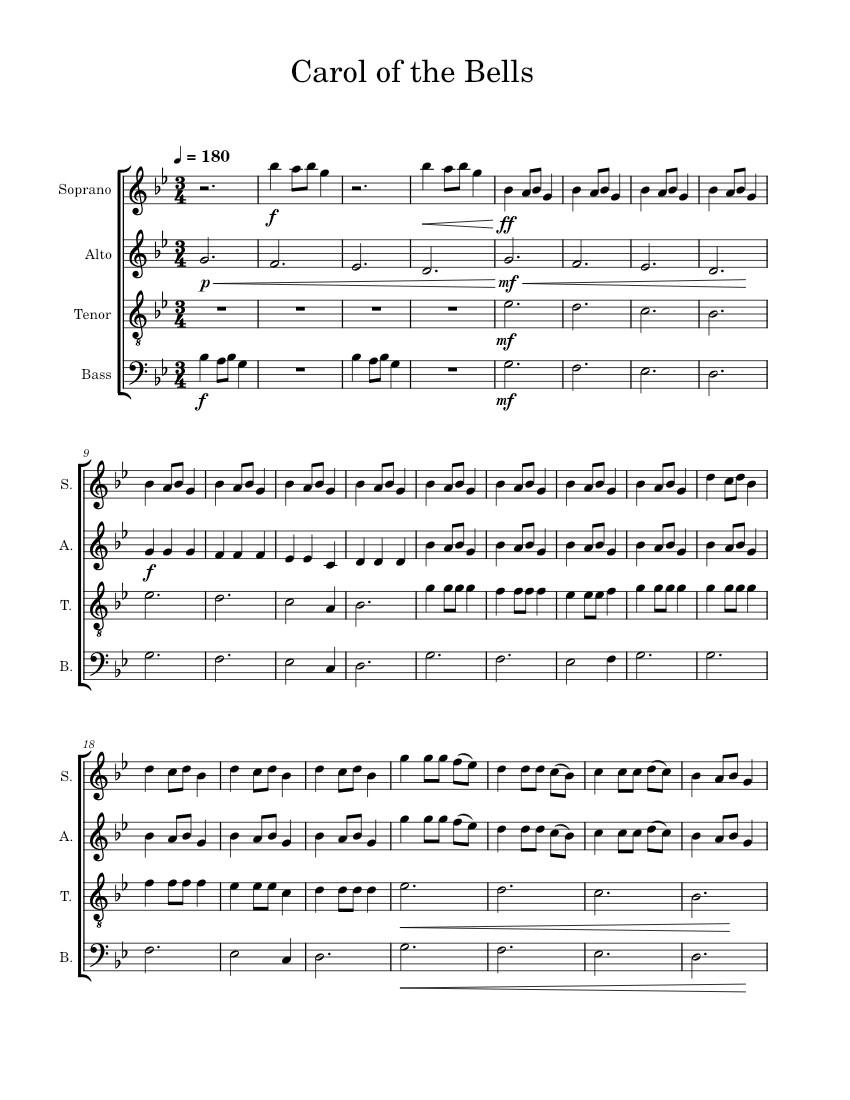 Carol of the Bells - Mykola Leontovych Sheet music for Soprano, Alto ...