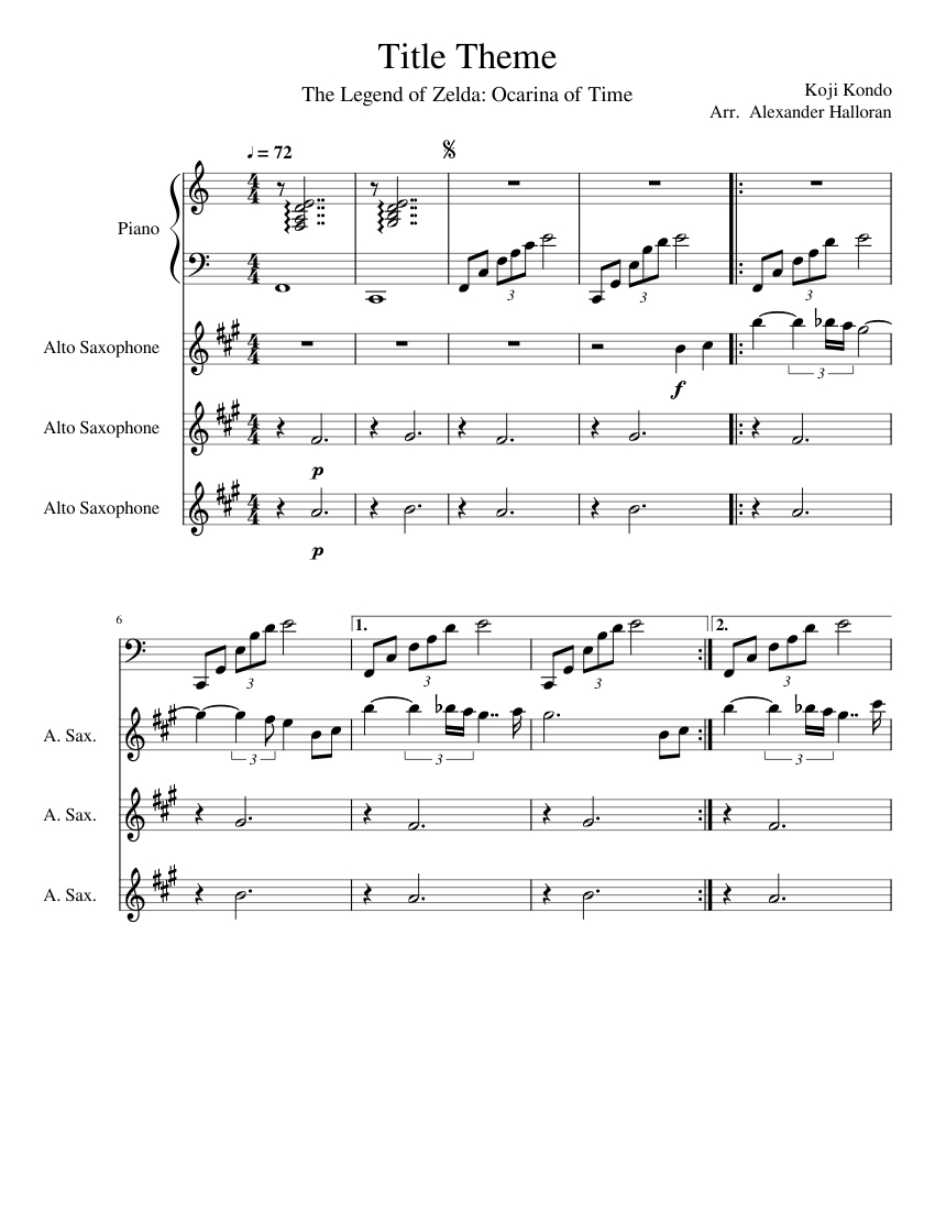 Title Theme Legend Of Zelda Ocarina Of Time Sheet music for Piano