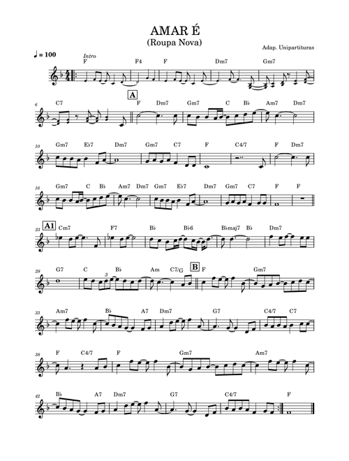 Amar É - Partitura com cifra - Roupa Nova (Piano Chords-Lyrics)