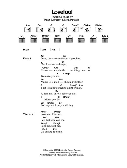 Lovefool - The Cardigans (Guitar Chords-Lyrics)