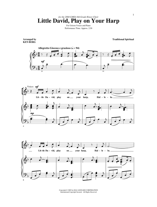 Little David, Play On Your Harp (Arr. Ken Berg) - Traditional, Henry Leck (Choral, Unison)