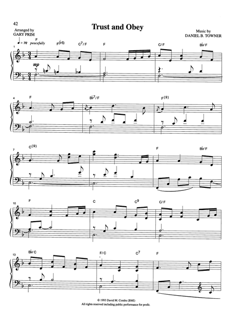 Trust and Obey (Arr. Gary Prim) - Daniel B. Towner (Piano Solo)