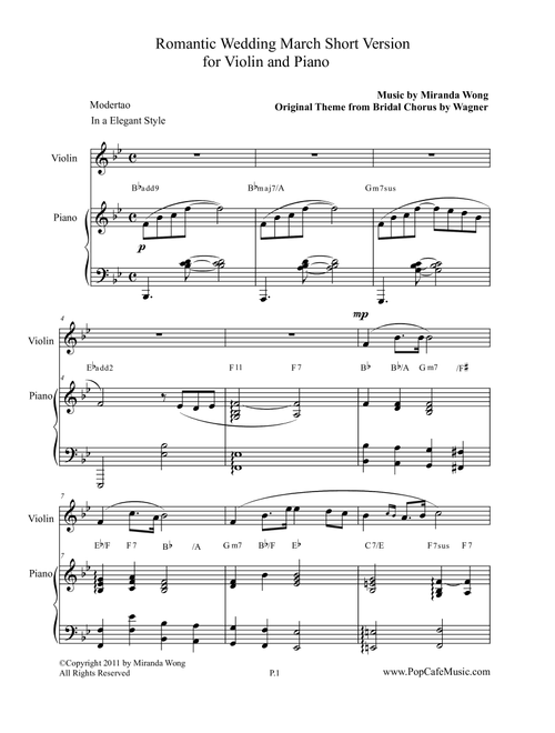 Romantic Wedding March - Short Version for Violin & Piano (Arr. Miranda Wong) - Wagner & Miranda Wong (Instrumental Duet)