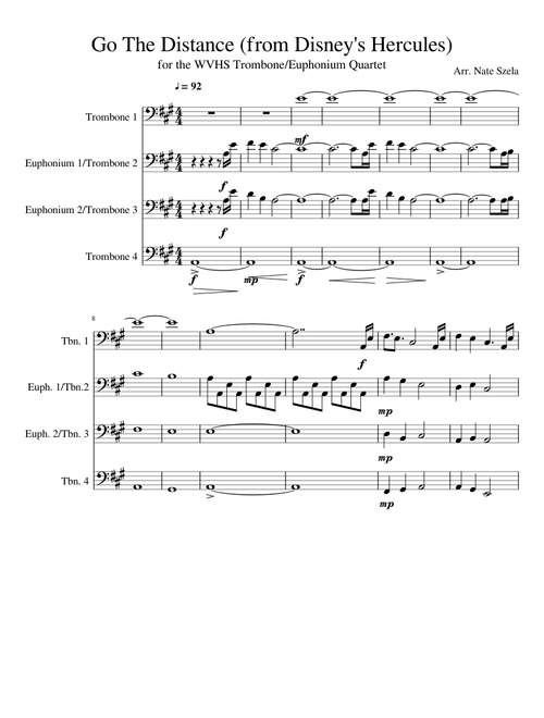 Go The Distance from Disney's Hercules for Trombone / Euphonium Quartet