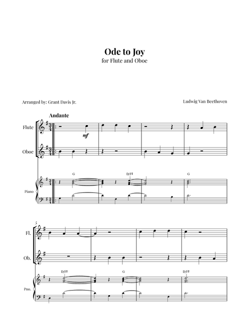 Ode to joy (Arr. Grant Davis Jr.) - Ludwig Van Beethoven (Instrumental Duet and Piano)