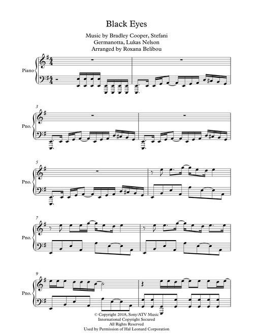 Black Eyes (Arr. Roxana Belibou) - Bradley Cooper (Piano Solo)